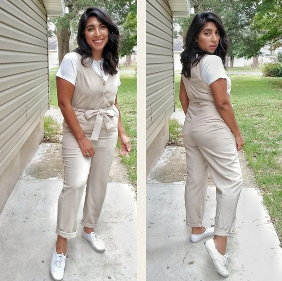 🌿 Pants - YOURS TRULY CREAM BUTTON JUMPSUIT